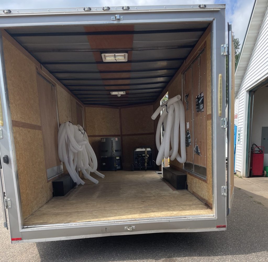 Opened back of the trailer.